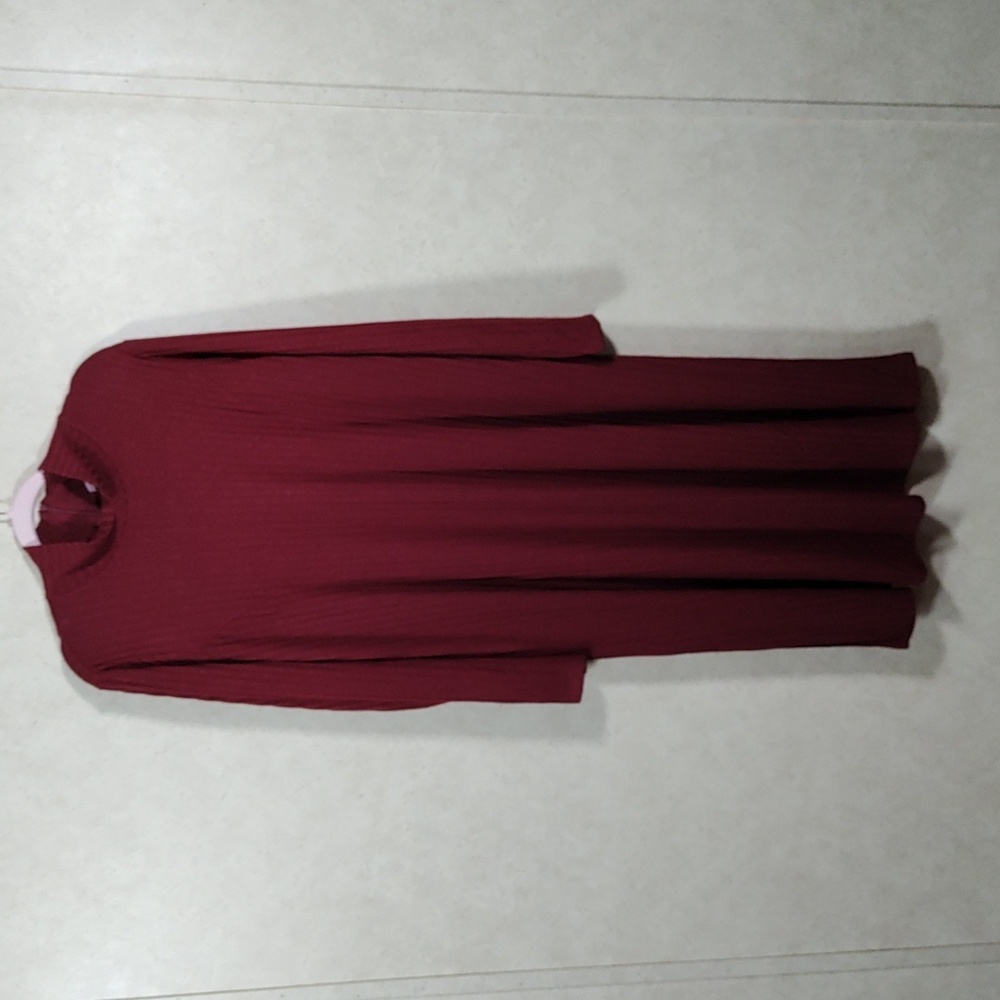 6121 Susan Graver maroon ribbed L/S mock neck knit dress XL